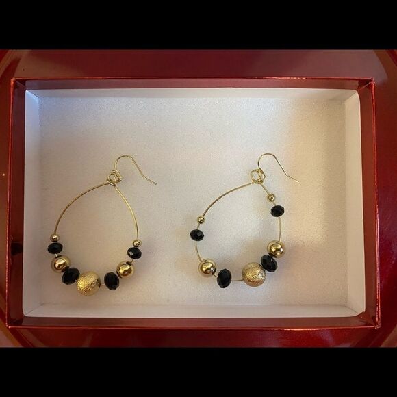 💥Nickel Free Black and Gold Dangle Drop  fashion cute Earrings - Picture 8 of 11